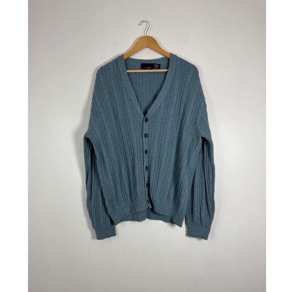 Grandpacore Bill Blass Mens XL Cardigan Sweater Blue Ribbed Knit V-Neck Button